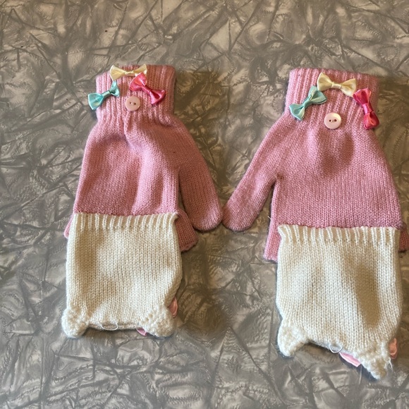 Hello Kitty Knit Gloves, fingerless flip-top pink and white gloves - Picture 6 of 11